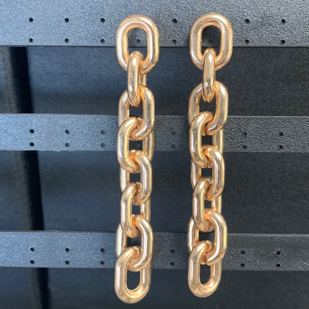 Gold Tone Chunky Chain Link Drop Dangle Earrings Statement Jewelry 4307